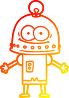 warm gradient line drawing of a happy carton robot with light bulb png