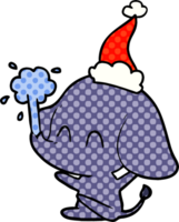 schattig hand- getrokken grappig boek stijl illustratie van een olifant spuiten water vervelend de kerstman hoed png