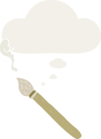 cartoon paint brush with thought bubble in retro style png