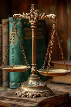 AI generated The scales of justice are on the table in the interior photo
