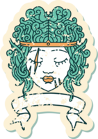 Retro Tattoo Style elf barbarian character face with banner png
