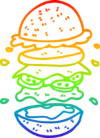 arcobaleno pendenza linea disegno di un' cartone animato enorme hamburger png