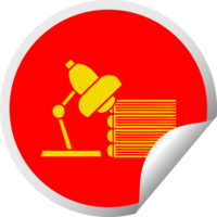 circular peeling sticker cartoon of a study books and lamp png