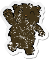 pegatina retro angustiada de un oso negro agitando dibujos animados png