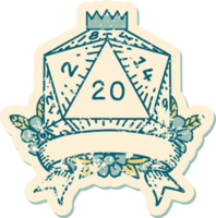 retro tatoeëren stijl natuurlijk 20 kritiek raken d20 Dobbelsteen rollen png