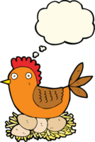 cartoon hen on eggs with thought bubble png