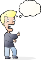 cartoon terrified man with thought bubble png