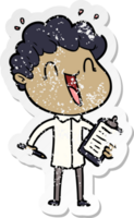 distressed sticker of a cartoon happy man png