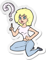 sticker of a cartoon woman asking question png