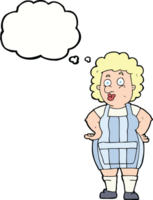 cartoon woman in kitchen apron with thought bubble png