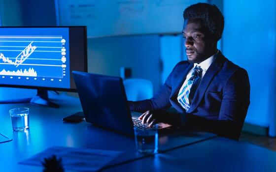 Business trader man working on crypto currency markets with blockchain technology - Decentralized finance and stock exchange concept photo