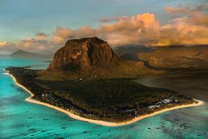 Amazing view of Le Morne Brabant at sunset. Mauritius island photo