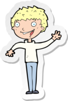 sticker of a cartoon happy boy waving png