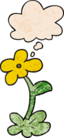 cartoon flower with thought bubble in grunge texture style png