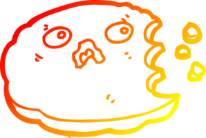 warm gradient line drawing of a cartoon bitten cookie png