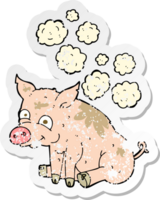 retro distressed sticker of a cartoon smelly pig png