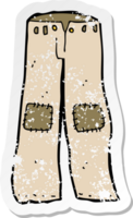 pegatina retro angustiada de una caricatura de pantalones viejos remendados png