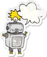 cartoon robot with speech bubble distressed distressed old sticker png