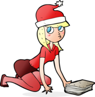 Cartoon-Frau in Weihnachtsmütze mit Buch png