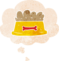 dibujos animados cuenco de perro comida con pensamiento burbuja en grunge afligido retro texturizado estilo png