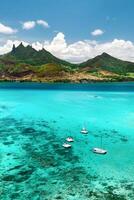 Top view of the lagoon and coral reef of Mauritius in the Indian Ocean photo