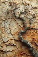 AI generated A tree growing on a rock. The roots are breaking through the rocks photo