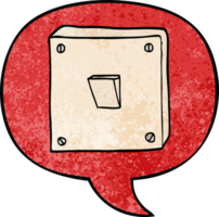 cartoon light switch with speech bubble in retro texture style png