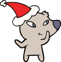 cute hand drawn line drawing of a bear wearing santa hat png