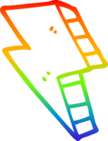 rainbow gradient line drawing of a cartoon lightning bolt png