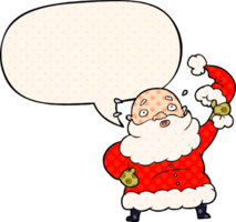 cartoon santa claus waving his hat with speech bubble in comic book style png