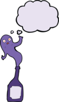 cartoon ghost in bottle with thought bubble png