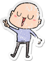 distressed sticker of a happy cartoon bald man png