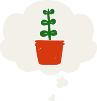 cartoon house plant with thought bubble in retro style png