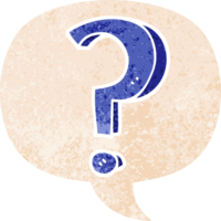 cartoon question mark with speech bubble in grunge distressed retro textured style png