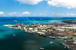 Aerial view of the port on the waterfront of PORT LOUIS, Mauritius, Africa photo