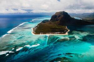 A bird's-eye view of Le Morne Brabant, a UNESCO world heritage site.Coral reef of the island of Mauritius photo