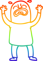 rainbow gradient line drawing of a cartoon crying man png