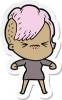 sticker of a cartoon annoyed hipster girl png