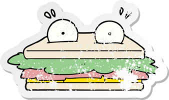 distressed sticker of a sandwich cartoon character png