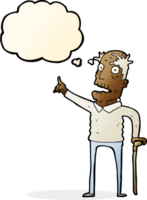 cartoon old man with walking stick with thought bubble png