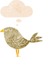 oiseau de dessin animé et bulle de pensée dans un style texturé rétro png