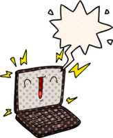 computador portátil de desenho animado e bolha de fala no estilo de quadrinhos png