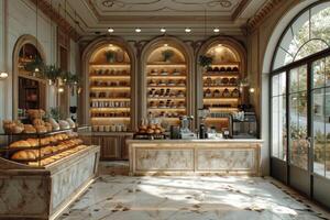 AI generated The interior of a bakery and a store. 3d illustration photo