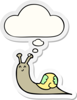 cute cartoon snail with thought bubble as a printed sticker png