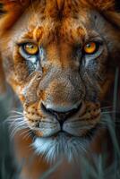 AI generated Portrait of a lion's muzzle in close-up. The Lion's head photo