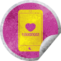 mobile phone showing 1000000 likes circular peeling sticker png