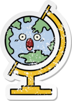 distressed sticker of a cute cartoon globe of the world png