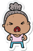 sticker of a cartoon angry old woman png