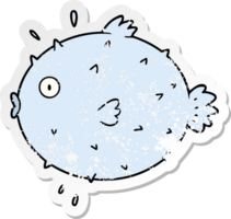 distressed sticker of a cartoon puffer fish png