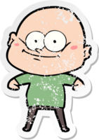 distressed sticker of a cartoon bald man staring png